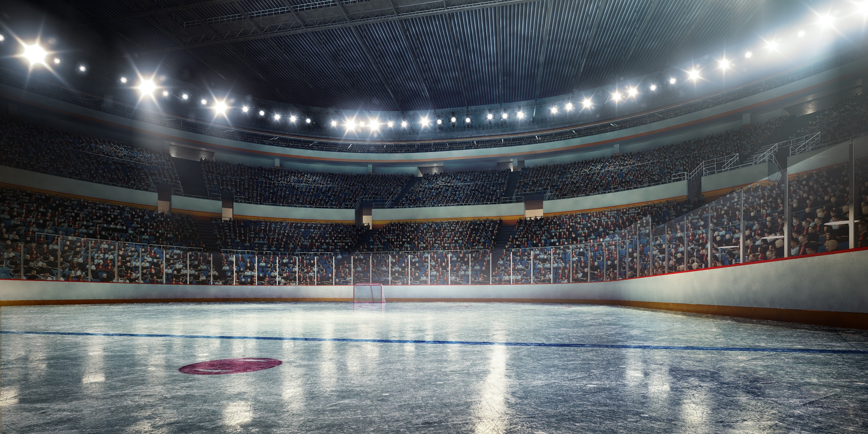 Made in 3D professional hockey stadium arena in indoors stadium full of spectators